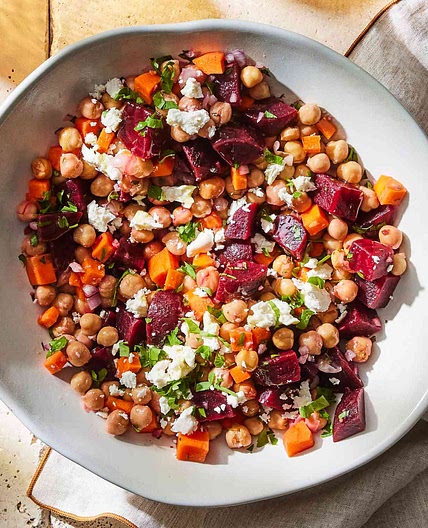Chickpea, Beet & Feta Salad with Lemon-Garlic Vinaigrette