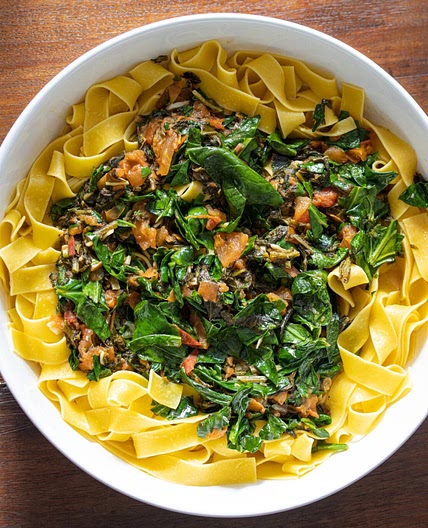 Tomato, Chard, Kale, Spinach with Pappardelle Pasta