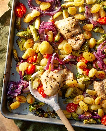 Sheet-Pan Chicken Thighs with Brussels Sprouts & Gnocchi