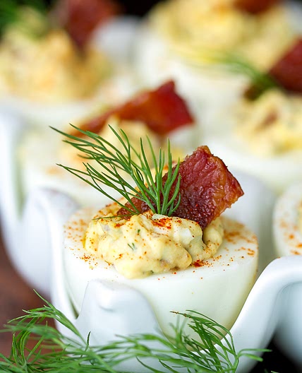 Deviled Eggs with Candied Bacon