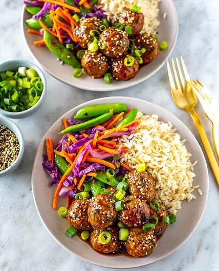 Teriyaki Chicken Meatballs and Rice Bowls