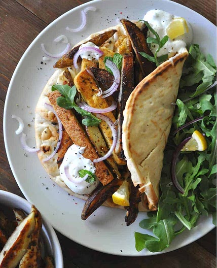 Vegan Greek Tofu and Fry Wrap