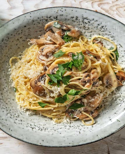 Truffle Mushroom Carbonara with Parsley and Cheese