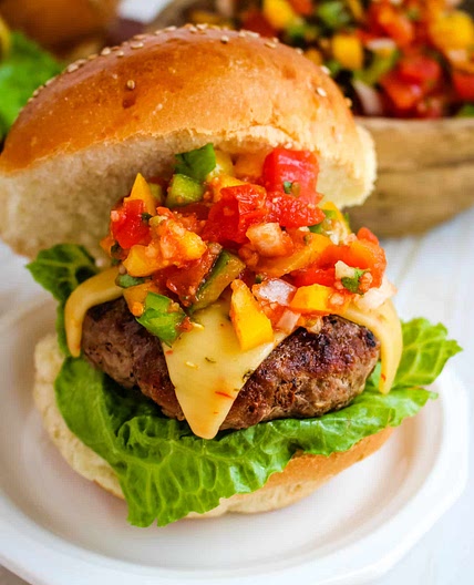 Juicy Salsa Burgers with Pepper Jack Cheese