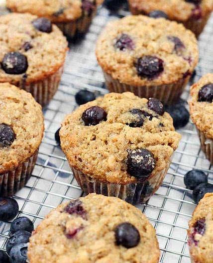 Banana Blueberry Oat Muffins (made with whole wheat flour and honey)