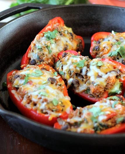 Black Bean, Sweet Potato & Quinoa Stuffed Bell Peppers