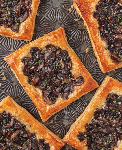 Caramelized Mushroom Puff Pastry Tarts with Gruyere