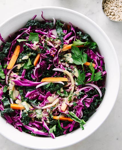 CRUNCHY RED CABBAGE + KALE SLAW