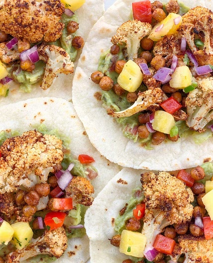 Roasted Cauliflower and Chickpea Tacos with Pineapple Salsa