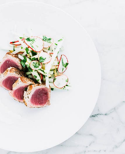 Seared Tuna with a Kohlrabi Slaw and Ginger-Lime Aioli