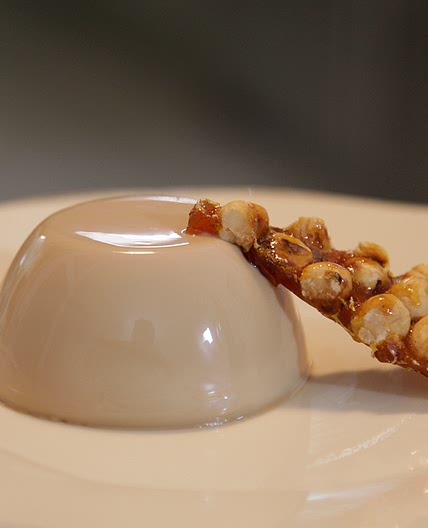 Panna cotta con sabor de café espresso italiano (Espresso panna cotta with cinnamon hazelnut brittle)