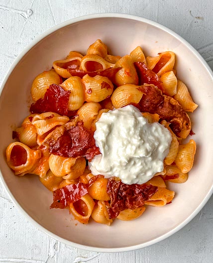 Roasted Paprika Pasta with Crispy Prosciutto di Parma