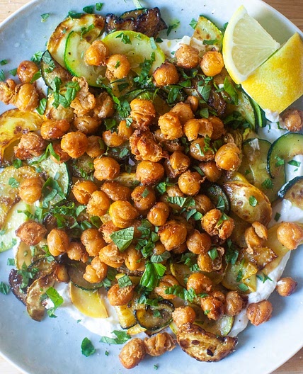 Crisped Chickpeas with Herbs and Garlic Yogurt