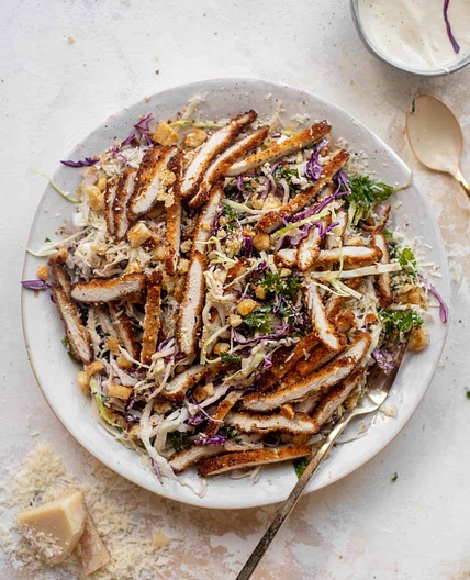 Caesar Slaw with Crispy Chicken