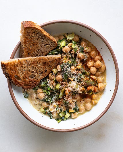 Creamy Tahini Chickpeas with Bitter Greens