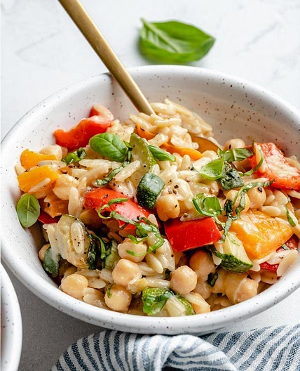 30 Minute Brown Butter Goat Cheese Grilled Veggie Orzo