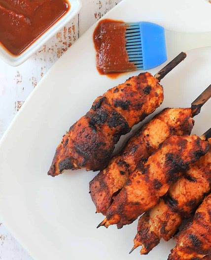 BBQ Air Fryer Bacon Wrapped Chicken Skewers