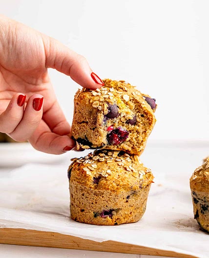 Easy + Healthy Blueberry Banana Oatmeal Muffins