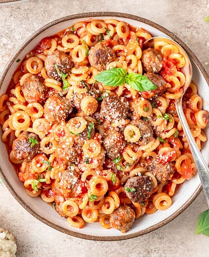 Homemade Spaghetti O's with Mini Meatballs