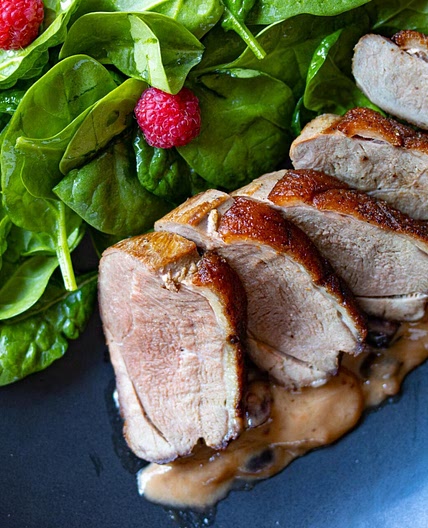 Muscovy Duck, Dried Cranberries, Cream & Raspberry