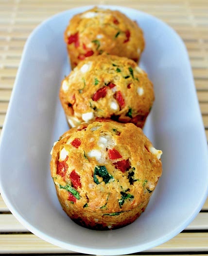 Savory Feta Spinach and Sweet Red Pepper Muffins