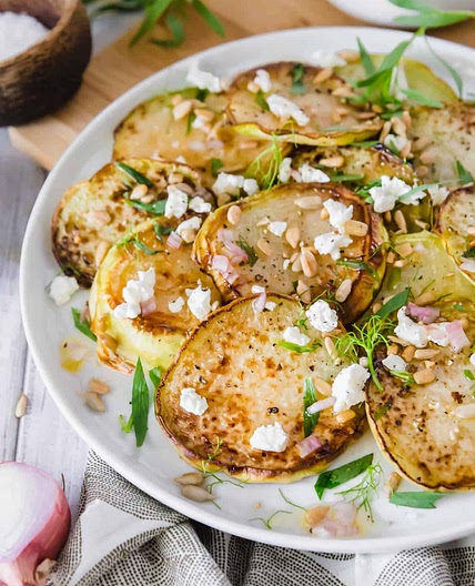 Roasted Kohlrabi with Goat Cheese & Tarragon