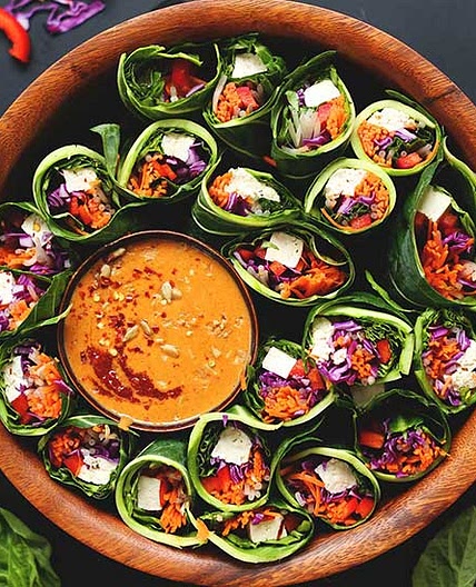 Collard Green Spring Rolls + Sunflower Butter Dipping Sauce