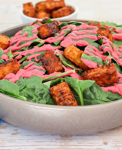 Simple Salad with Beet Caesar Dressing