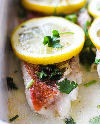 Baked ocean perch with lemon