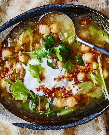 Chickpea and Celery Soup With Chile-Garlic Oil