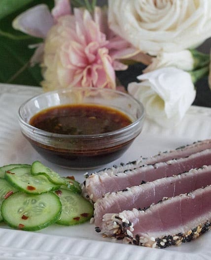 Sesame Crusted Ahi Tuna Steaks with Pickled Cucumbers