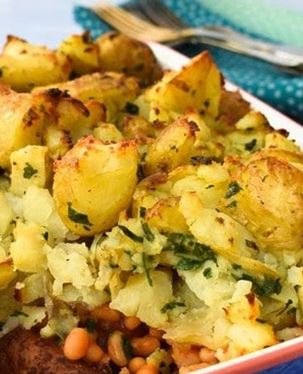 Cowboy Beans with Herby Crushed New Potatoes