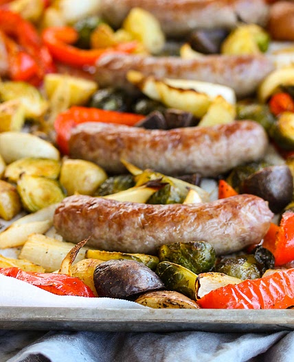 Sheet Pan Dinner with Bratwurst and Roasted Vegetables