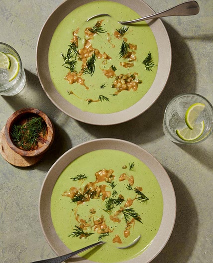 Cucumber, yoghurt and peanut soup