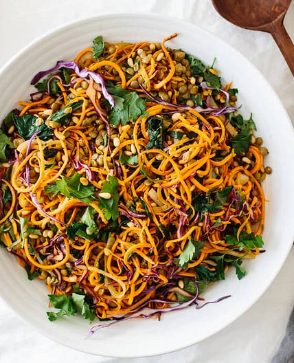 Sweet Potato Noodles Salad with Cabbage and Lentils