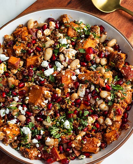 Sweet Potato White Bean Salad With Crispy Quinoa