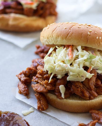 The Best Vegan BBQ Sandwich with Soy Curls