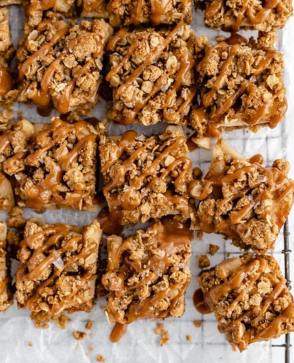Healthy Apple Pie Bars with Salted Peanut Butter Caramel