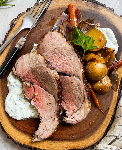 Rosemary Garlic Roast Leg of Lamb with Tzaziki