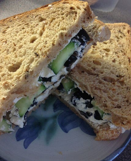 Olive, Soft Cheese and Cucumber Sandwich
