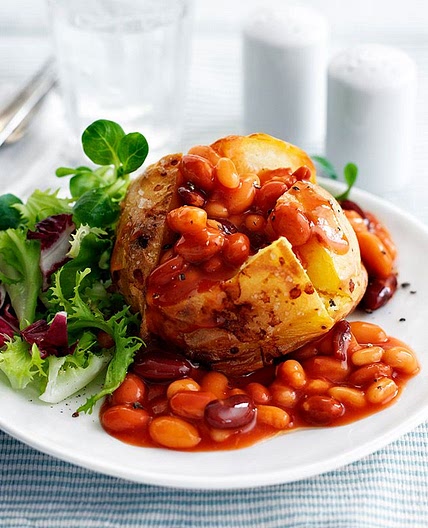 Jacket potato with mixed beans and salad
