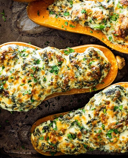 Creamed spinach stuffed butternut squash