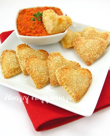 Mozzarella Cheese Filled Hearts with Roasted Red Pepper Pesto