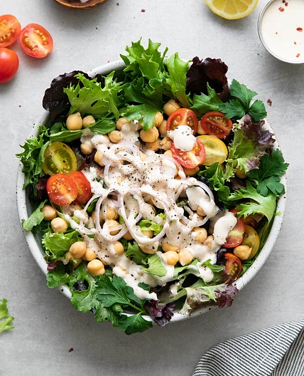 GREEN SALAD + LEMON TAHINI DRESSING