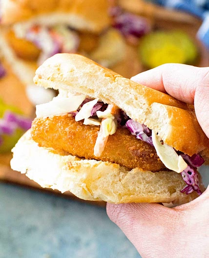 Fish Sandwich with Garlic Aioli Coleslaw