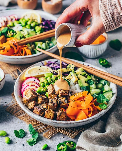 Vegan Poke Bowl with Tahini Sauce
