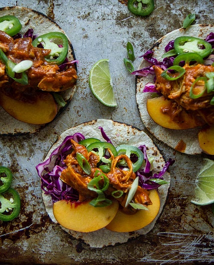 Peach Chipotle Chicken Tacos - Heather Christo