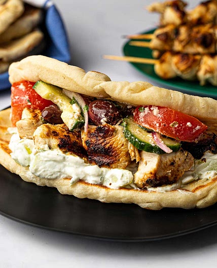 Chicken Souvlaki With Tzatziki Sauce and Greek Salad Recipe