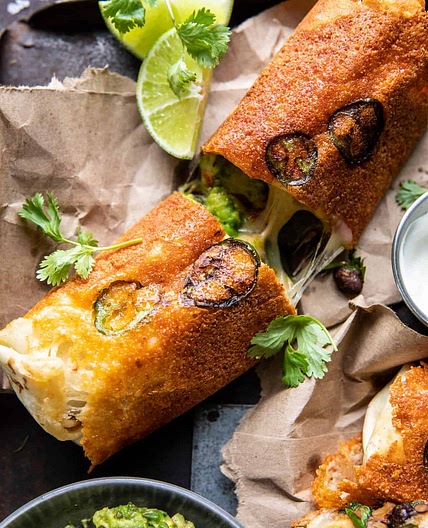 Crispy Cheese Poblano Avocado Burrito