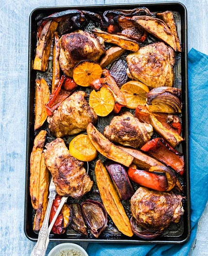 Sheet Pan Chicken Thighs and Sweet Potato Dinner